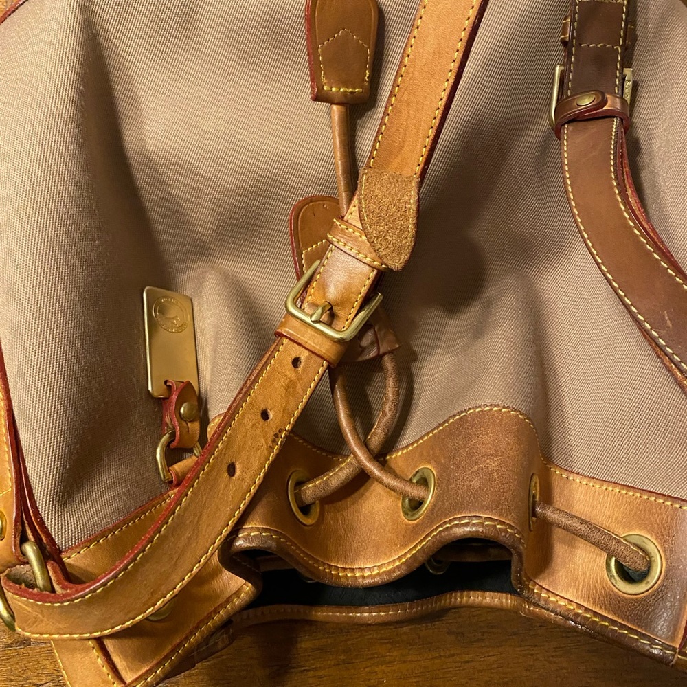 Dooney & Bourke Tan and Beige Leather-Trim Drawstring Shoulder Bag - Picture 5 of 6